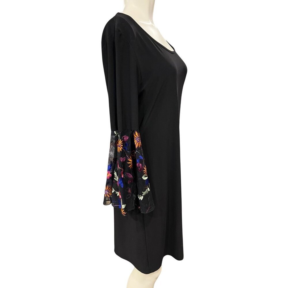 MSK women's  Black Boho dress floral embroidered sleeves size med